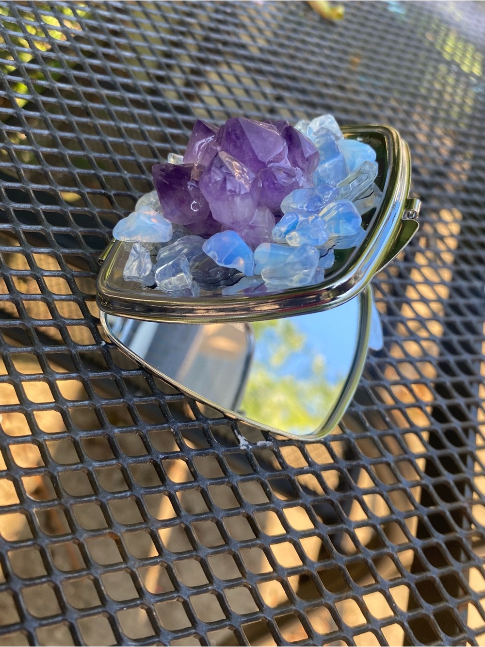 Amethyst Crystal Compact Mirror in Purple and Blue - Picture 3 of 9